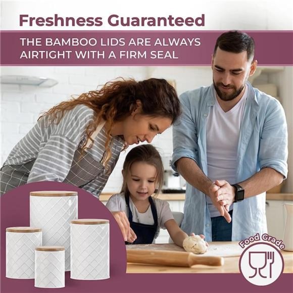 White Metal Canister Sets for Kitchen Counter, Kitchen Canisters Set of 4 - Picture 5 of 6